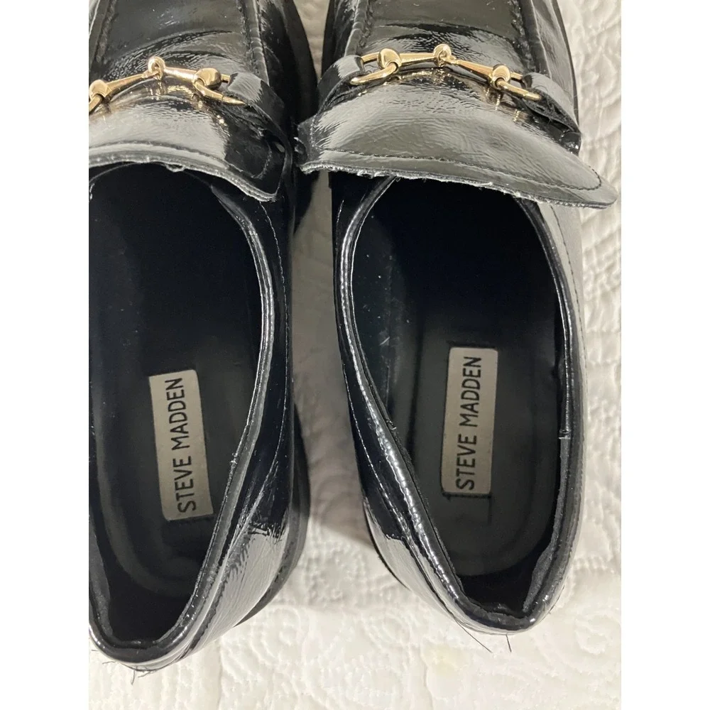 Steve Madden Lando Leather Chunky Loafer Women's 8.5 Black Platform Horsebit - Picture 4 of 7